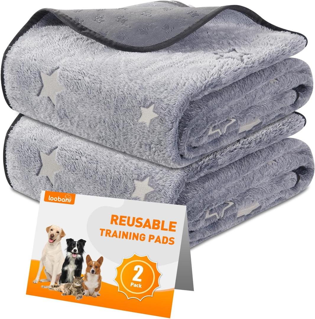 LOOBANI Washable Pee Pads for Dogs, Fast Absorption Reusable Puppy Pads, Waterproof Whelping Mats, Non Slip Training Pet Playpen Mat for Floor, Dog Crate, Grey 2 Pack 41 x 41 in