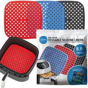 Reusable Air Fryer Liners 3 Pack for 5QT or Bigger - 8.5" Square Silicone Airfryer Liner - Easy Clean Air Fryer Accessories As Seen on the Today Show-Dishwasher Safe Non Stick Parchment Paper Replacer (Square 8.5")