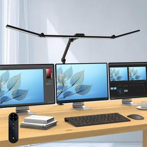 Micomlan 36W Bright Led Desk Lamp with Clamp, 47 Inches Long Architect Desk Lamp Home Office, Dimmable Table Light with Remote Adjustable Monitor Light Bar Tall Office Lighting for Computer Desktop (Large, Black)