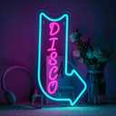 Looklight Disco Neon Signs for Wall Decor Pink Blue LED Word Light Sign Right-Pointing Arrow Neon Light USB Light Up Letters Sign for Disco Lover Music Bar Music Studio Rec Room Bedroom Party Decor