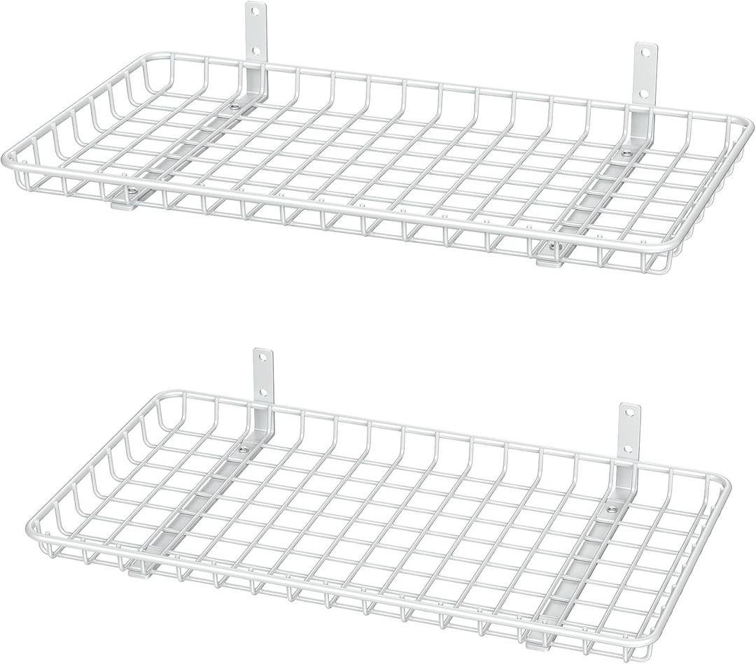 WALMANN 12x24 inch Wall Shelf, Wall-Mounted Storage Shelf for Garage, Closet, Laundry Room, Heavy Duty Floating Shelf, Holds Up to 60 lbs(Pack of 2, White)