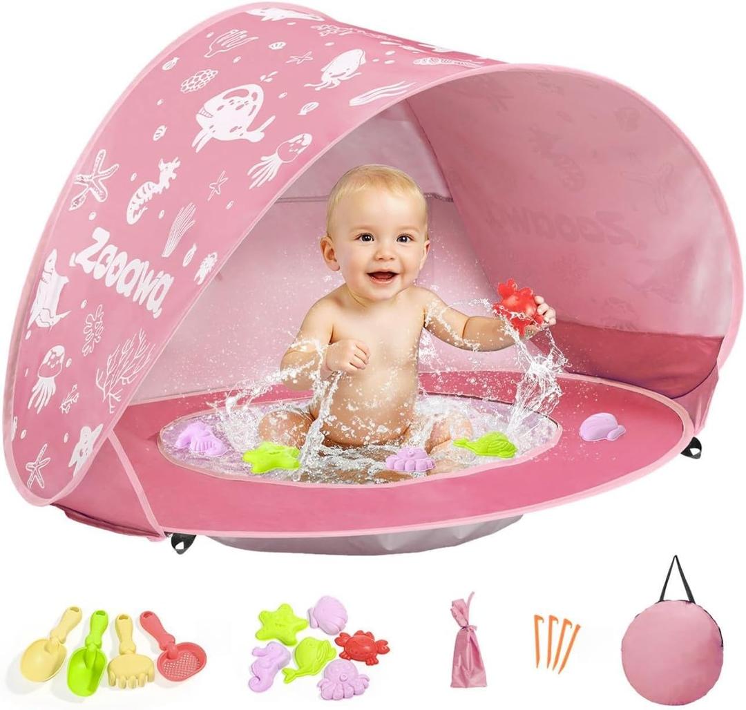 Baby Beach Tent, Pop Up Beach Tent Sun Shade for Beach, Portable Shade Pool UV Protection Sun Shelter for Infant with Beach Sand Toys Set