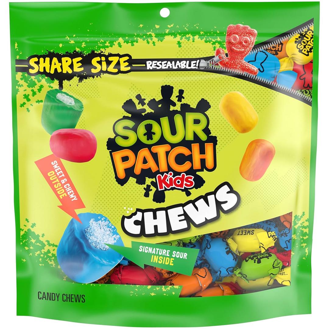 SOUR PATCH KIDS Chews Soft & Chewy Candy, Share Size, 8.12 oz (7.52 inches), BBD 10/01/2026