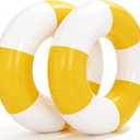 2PCS 37" Inflatable Pool Floats for Adult Striped Swim Ring Pool Floaties Inflatable Swimming Pool Raft Party Water Summer Beach Lounger Float Party Supplies
