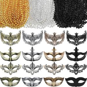 Bucherry 88 Pcs Masquerade Masks Beads Necklace Set Vintage Venetian Mask Metallic Beaded Necklace for Carnival Cosplay Prop