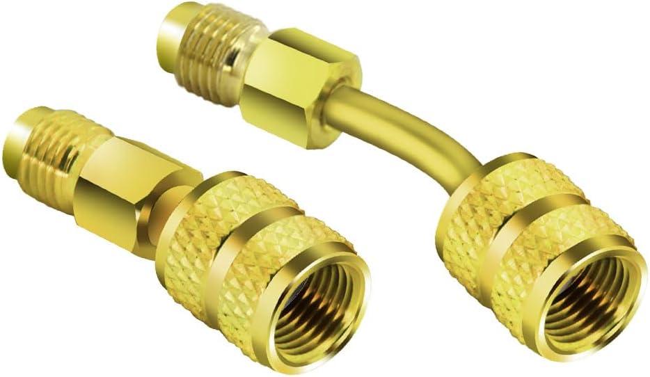 R410A Adapter with 5/16 Inch SAE Female Quick Coupler and 1/4 Inch SAE Male Flare for Air Conditioner HVAC Refrigeration Brass Adapters - Straight and Angled