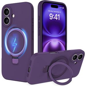 IYH for iPhone 16 Plus Case with Magnetic Invisible Stand 6.7''[Compatible with Magsafe][16FT Military Protection] Liquid Silicone Cases, Purple