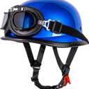Helmet Half Shell German Motorcycle Helmet with Cycling Glasses - DOT Approved (Large, Blue)