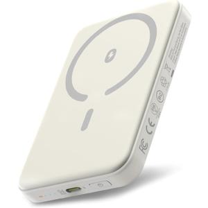 Magnetic Power Bank for iPhone 17, 5000mAh MagSafe Portable Charger, 0.5'' Slim Wireless Power Bank with USB C Cable, Travel Essentials MagSafe Battery Pack for iPhone 17/16/15/14/13/12, White