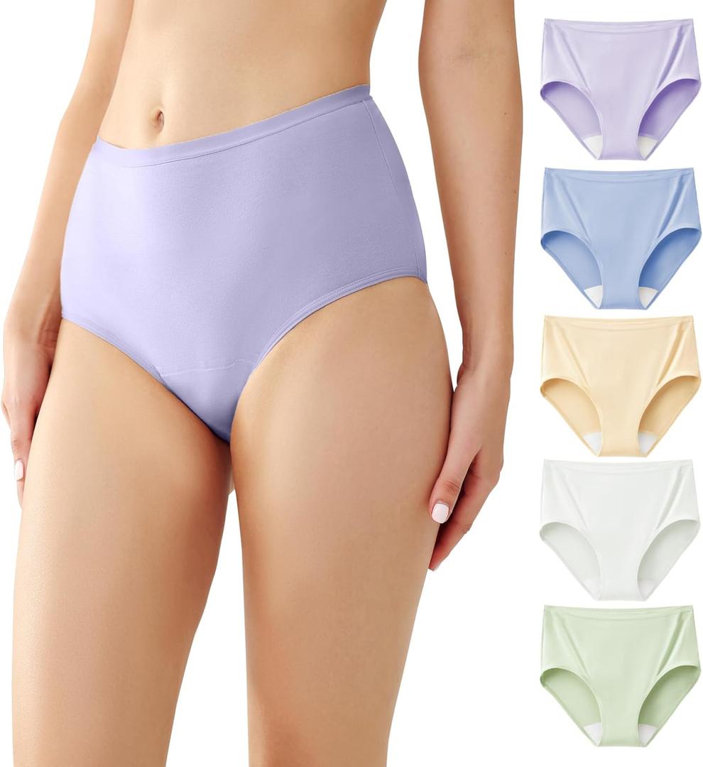 Battewa Quick Dry Incontinence Underwear for Women High Waisted Leak Proof Panties Washable Postpartum Bladder Control Cotton Briefs (Multicolor, X-Large, 5 Pack)