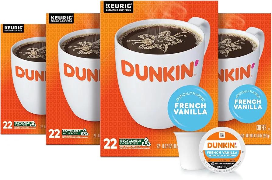 Dunkin' French Vanilla Flavored Coffee, 88 Keurig K-Cup Pods, No BB Date