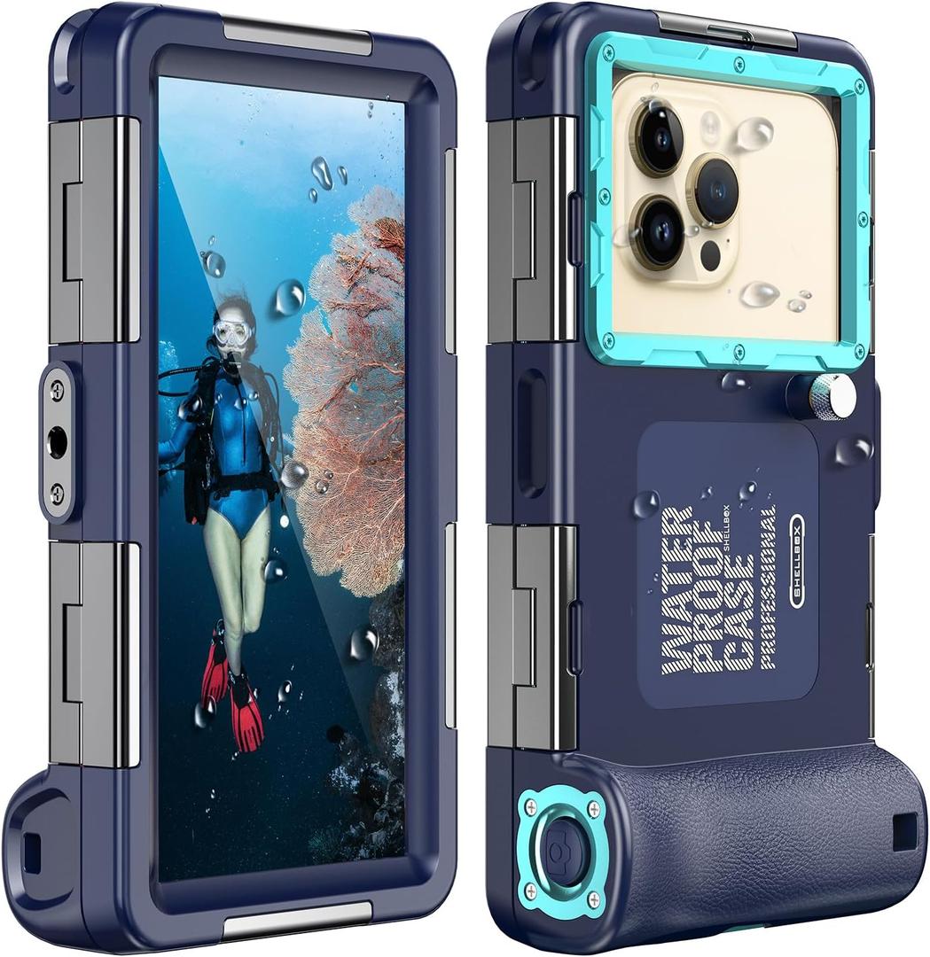 Underwater Snorkeling Diving Phone Case for iPhone 16/15/14/13/12/11 Pro Max Samsung Galaxy S25/S24/S23/S22[50ft/15m] Professional Scuba Dive Waterproof Case Underwater Photo Video Cover (Blue/Teal)