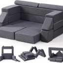 ROBUD Kids Couch, Gray Modular Kids Play Couch, DIY-Style & Washable Toddler Sofa for Playroom, Bedroom, Nursery, WG412 (Brown)