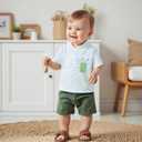 Toddler Baby Boy Shirt Golf Stripes Short Sleeve Button Down T-Shirt Tops Cute Infant Casual Tee Summer Clothes (White)