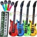9 Pieces Inflatable Instruments Party Props Set Photo Booth Props Inflatable Guitar Saxophone Bass Lute Microphone Recorder Piano Theme Party Rock Toys Decorated Vintage Period Party (classic)