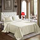 CozyLux Satin Sheets Queen Size - 4 Piece Cream Bed Sheet Set with Silky Microfiber, 1 Deep Pocket Fitted Sheet, 1 Flat Sheet, and 2 Pillowcases - Smooth and Soft
