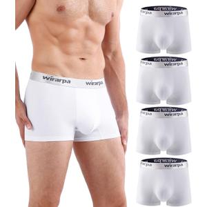 wirarpa Mens Trunks Underwear Cotton Boxer Briefs Short Leg Comfortable Underpants 4 Pack (X-Large, White)