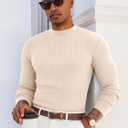 Runcati Mens Mock Turtleneck Sweater Slim Fit Casual Ribbed Knitted Pullover Fall Winter Basic Warm Sweaters (Beige, L)