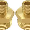 Joywayus 2PCS 3/4 GHT Male to 3/8 Compression Male Thread Adapter Pipe Fitting, Brass Reducer Faucet Connector Water Hose Adapter, Supply Line to Garden Hose Adapter for RV Kitchen Bathroom Plumbing