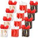 Tenare 12 Pcs Small Gift Bags Mini Metallic Paper Bag Bulk Tiny with Handle Tissue Paper for Gift Wrap Mother's Father's Day Birthday Graduation Party(4 x 2.75 x 4.5 Inch,Red Black White)