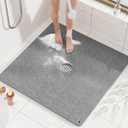 HITSLAM Shower Mat, 32x32 Inch Square Non Slip Bathtub Mat, Soft PVC Loofah Bath Mat for Tub with Hanging Holes, Quick Drying Shower Floor Mat, Without Suction Cups, Grey