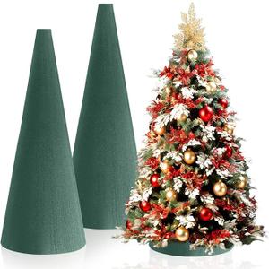 2 Pcs Floral Foam Tree Cones, Large Size 12.59 x 3.93 Inches Green Dry & Wet Flower Foam for Christmas DIY Crafts, Florist Foam for Xmas, Wedding, Birthdays, Party Decor