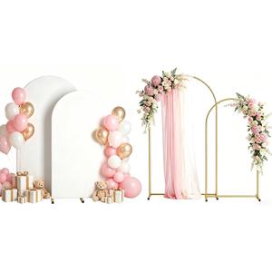 Arch Backdrop Stand and Cover Set 7.2FT/6FT, Gold Wedding Arch Frame with White Arch Cover Stretchy Spandex Wrinkle-Resistant, Wedding Arches for Ceremony Birthday Party Baby Shower