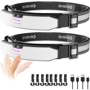 K0209*2PCS 1500 Lumen Rechargeable Headlamp with Motion Sensor & Red Light-Super Bright Head Lamp,Head Lights for Forehead,LED Headband,Hard Hat Flashlight for Adults Camping,Hiking,Mechanic