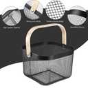 Roshtia Black Metal Mesh Basket with Wooden Handle, Square Wire Storage Basket for Pantry, Bathroom, Kitchen, Retail Display, Farmers Market Carry, 9.65 in
