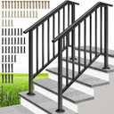 VIVOHOME 2-Pack Galvanized Steel Hand Rails for Outdoor Steps 40.6" Black Oval and Safety Balusters Exterior Railing Kit for Porch, Deck, or Indoor Stairs (4-Step, Black)