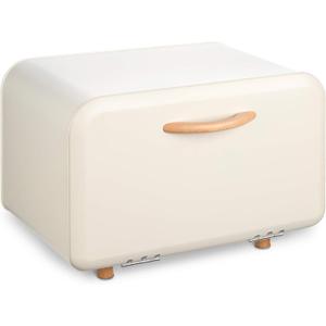 Navaris Bread Box - Metal Bread Bin Storage Tin with Front Opening Drop Down Door for Kitchen Counter or Shelf - Breadbox Storage Container - Cream