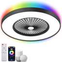 24" Low Profile Ceiling Fan with Light, Bladeless Ceiling Fan with Alexa, APP Control, Modern Flush Mount Ceiling Fans Dimmable Color Chaning LED-RGB Ambient Light Black