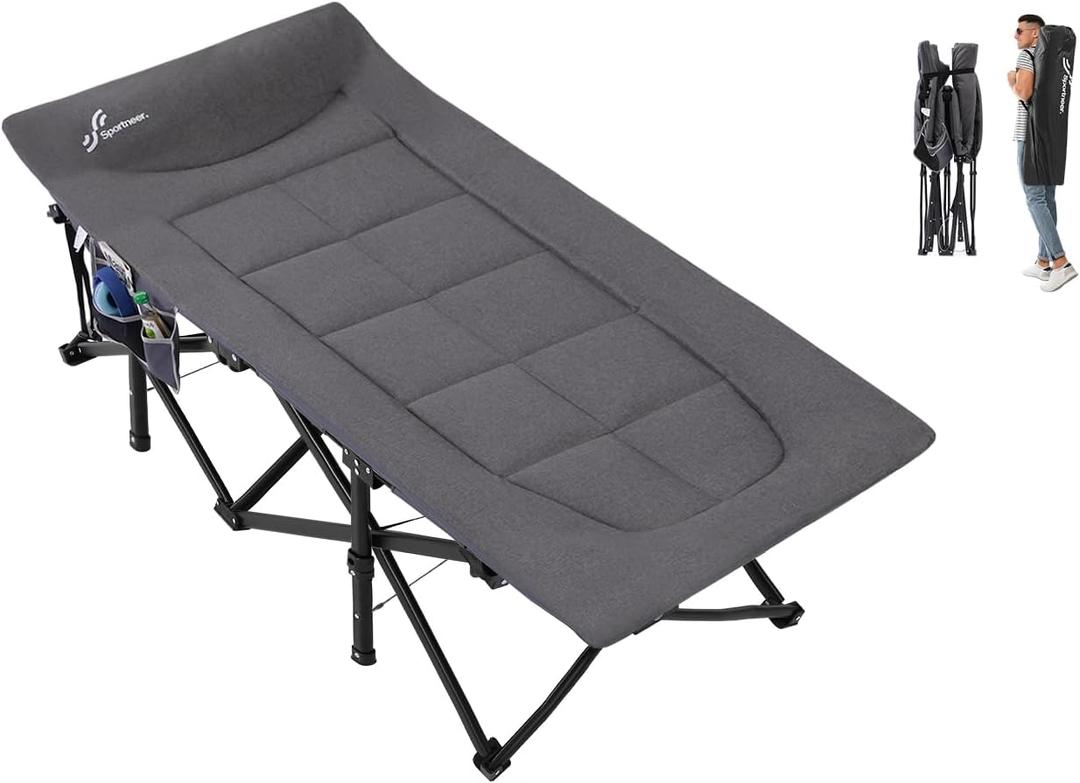 Sportneer Camping Cots for Adults, Sleeping Cot with Cushion Max Load 450 LBS Heavy Duty Folding Camping Sleeping Cot with Padded for Camping Tent Office Sleep Over (Grey, 79" Lx31 Wx20 H)