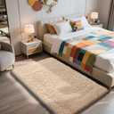 Shag Area Rug for Bedroom 3x5,Beige Fluffy Area Rugs for Living Room,Soft Fuzzy Rug Non-Shedding Indoor Plush Carpet for Kids Bedroom Nursery Dorm Home Decor