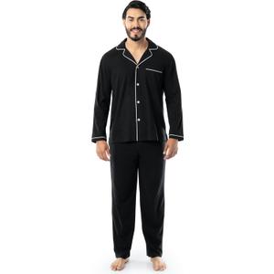 Fruit of the Loom Men's Jersey Knit Pajama Sleep Set (Large, Black)