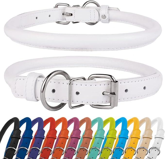 CollarDirect Rolled Leather Dog Collar, Soft Padded Round Puppy Collar, Handmade Genuine Leather Collar Dog Small Large Cat Collars, 20 inch