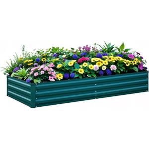 Raised Garden Bed Green, 8x4x1FT Garden box Outdoor for Gardening Vegetables Flower, Garden Raised Planter Box Large, Metal Raised Bed