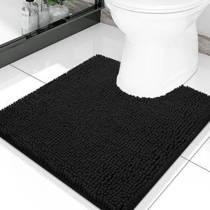 Smiry Luxury Chenille Toilet Rugs U-Shaped 20x20, Soft Absorbent Non-Slip Contour Bathroom Rugs for Toilet, Machine Washable Contoured Bath Mats, Black