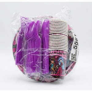 141 Pcs Party Supplies include 7'' Plates,9'' Plates, Tablecloth, Straw, Kinfes, Spoons, Napkins, Cups for the Monst-Highs Party Decoration