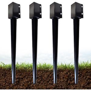 ARIFARO 4x4 Fence Post Anchor Ground Spike, 36 Inch Heavy Duty Powder Coated Metal Post Anchor for Fence, Mailbox & Garden Posts, Fits 3.5" x 3.5" Actual Post, Black, Pack of 4