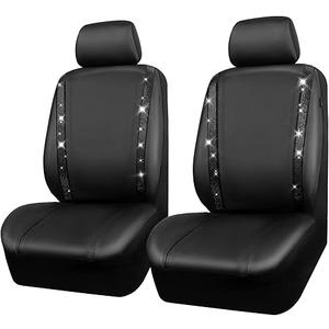 CAR PASS Leather Bling Diamond Car Seat Covers 2 Front Interior Sets, Waterproof Universal Shining Glitter Crystal Sparkle Fit for 95% Automotive Truck SUV Cute Women Girl, Black Rhinestone