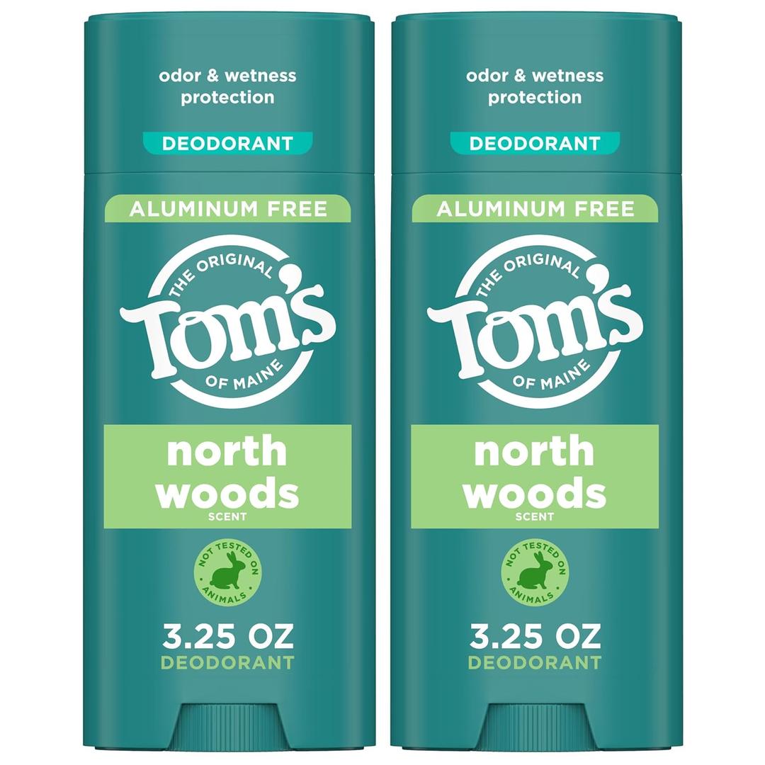 Toms of Maine North Woods Natural Deodorant for Men and Women, Aluminum Free, No Artificial Fragrances, Dyes, or Preservatives, Baking Soda Free, 48-Hour Odor Protection, 3.25 oz (2 Pack)