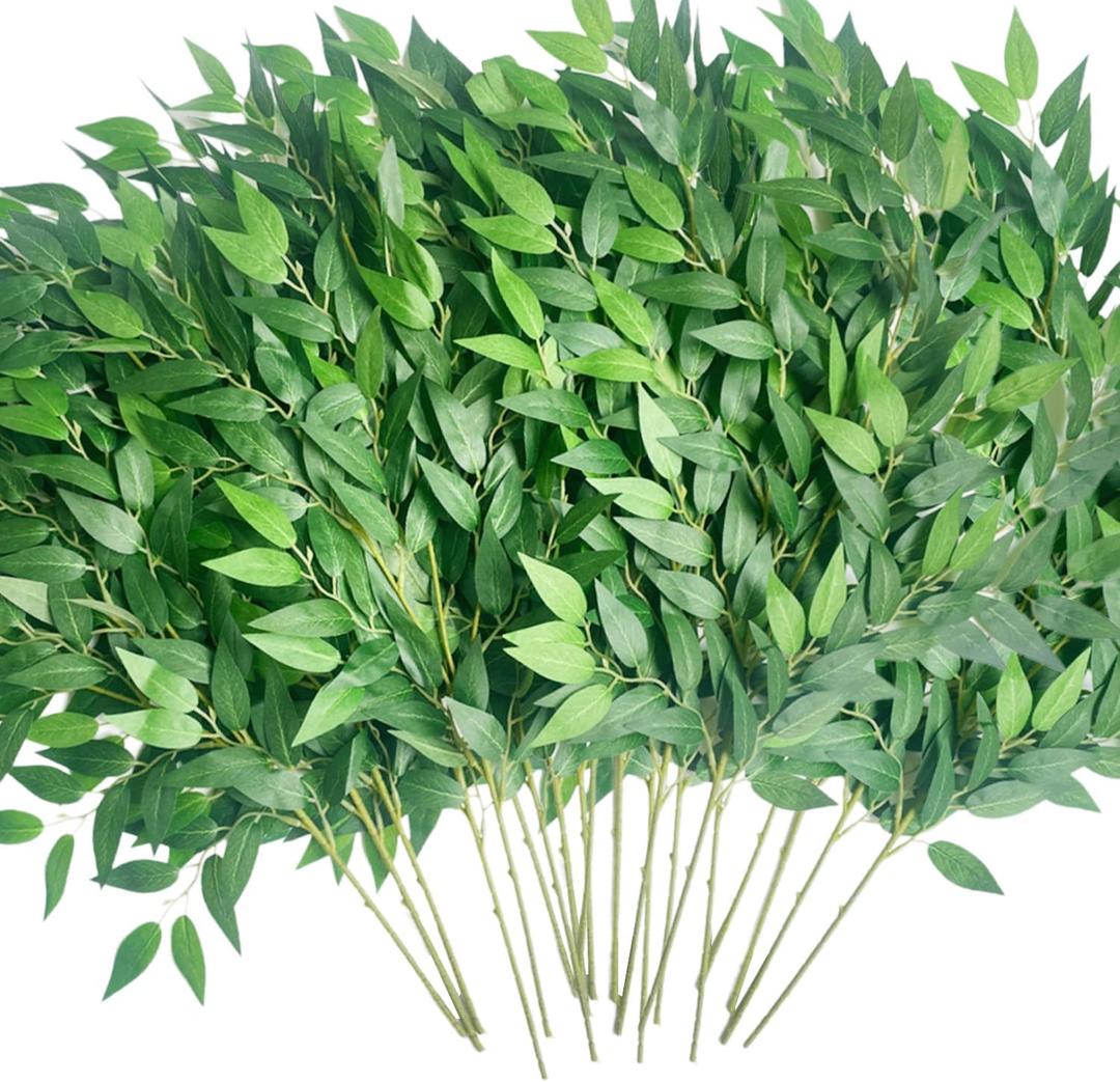 HUAHUA 20pcs Artificial Italian Ruscus Greenery Stems -Faux Green Leaf Garland Silk Greenery Leaves for DIY Wedding Arch Bouquet Filler Table Centerpieces Home Indoor Decor
