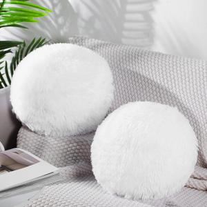 2 Pieces Plush Ball Throw Pillow Round Pillow 10 Inch Soft Circle Pillow Decorative Ball Pillow Spherical Fuzzy Pillows for Bedroom Living Room Office School Couch Chair Bed Decorations (White)