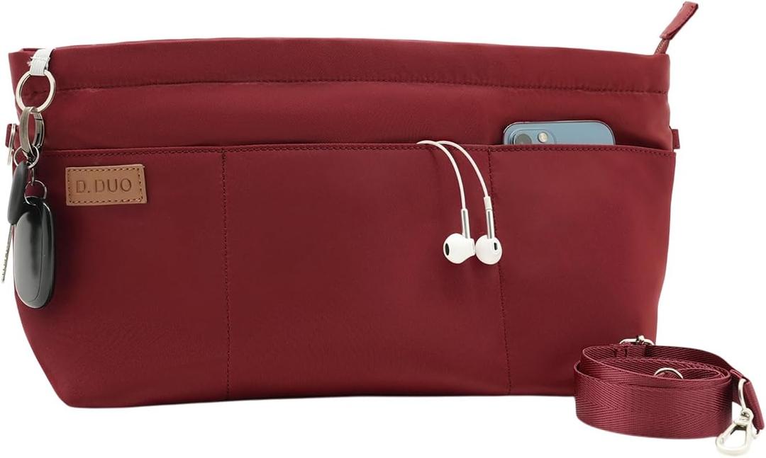 D.DUO Bag Organizer Insert, Crossbody Bag, Tote Organizer Insert with Adjustable Bag Strap, Waterproof Nylon Purse Inserts (Red, M)