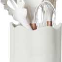 Large Utensil Holder for Kitchen Counter, Ceramic Kitchen Utensil Crock with Protection Cork Mat, Modern Cooking Tools Organizer for Countertop, White
