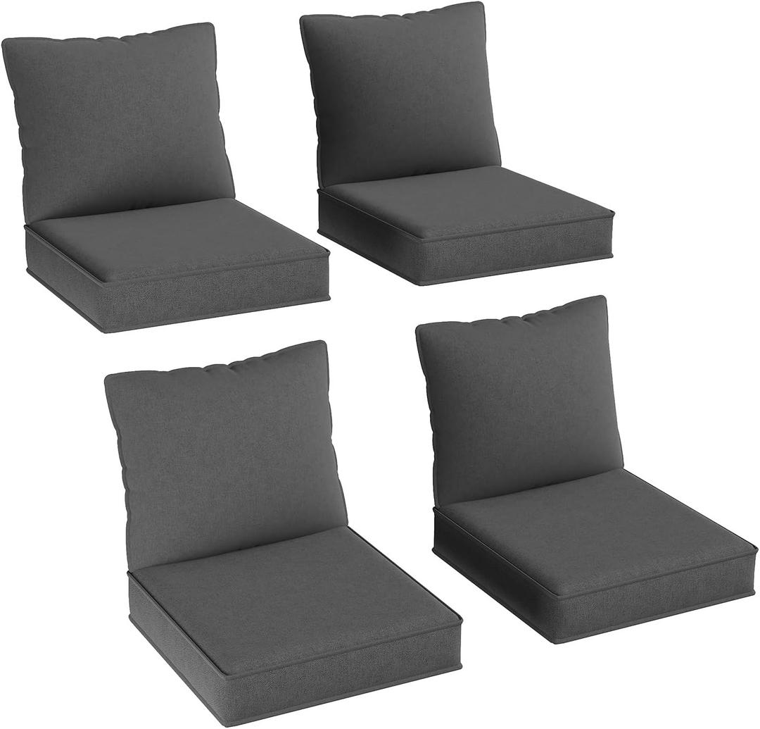 Aoxun Replacement Cushions for Outdoor Furniture, 4-Piece Outdoor Cushions for Patio Furniture, Deep Seat, Waterproof & Fade Resistant Couch Cushion for 4-Seat Patio Conversation Sets, Grey