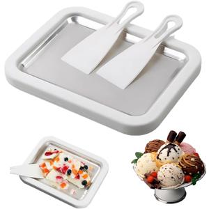 2 x Rolled Ice Cream Maker Machine - Perfect for Home & Parties UseDIY Manual Rolled Ice Cream Tray - Ice Cream Machine for Delicious Hand-Rolled Desserts (White)