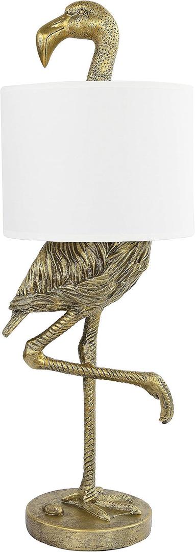 Creative Co-Op Resin Flamingo Table Lamp with Linen Shade, Gold Finish, 32"