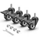HOLKIE Stem Caster Wheels 2 inch Total Locking Casters Set of 4, Threaded Stem 3/8" -16 x 1 (Diameter 3/8", Length 1") Swivel Heavy Duty Castors Black (Black-With Brake-4 pack)